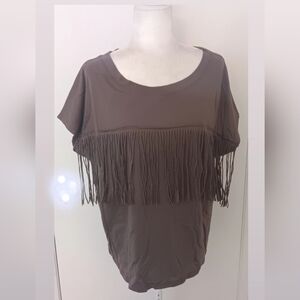 Chic Fringe Short Sleeve Top in Brown